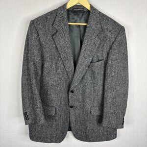 Harris Tweed Men 48 Gray Herringbone Wool Sport Coat Blazer Scottish
